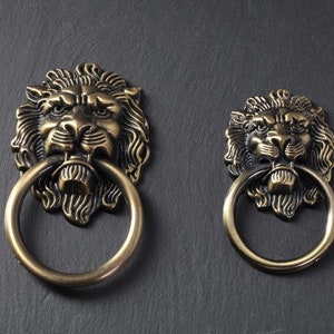 Lion Drawer Pull Knobs Handles Dresser Drop Ring Pulls  Antique Bronze Lion Head Door Knocker Chic pull Cabinet Knob Handle Vintage Hardware