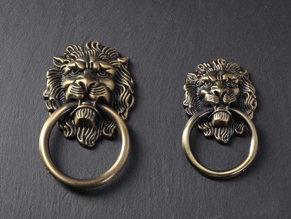 Lion Drawer Pull Knobs Handles Dresser Drop Ring Pulls Etsy