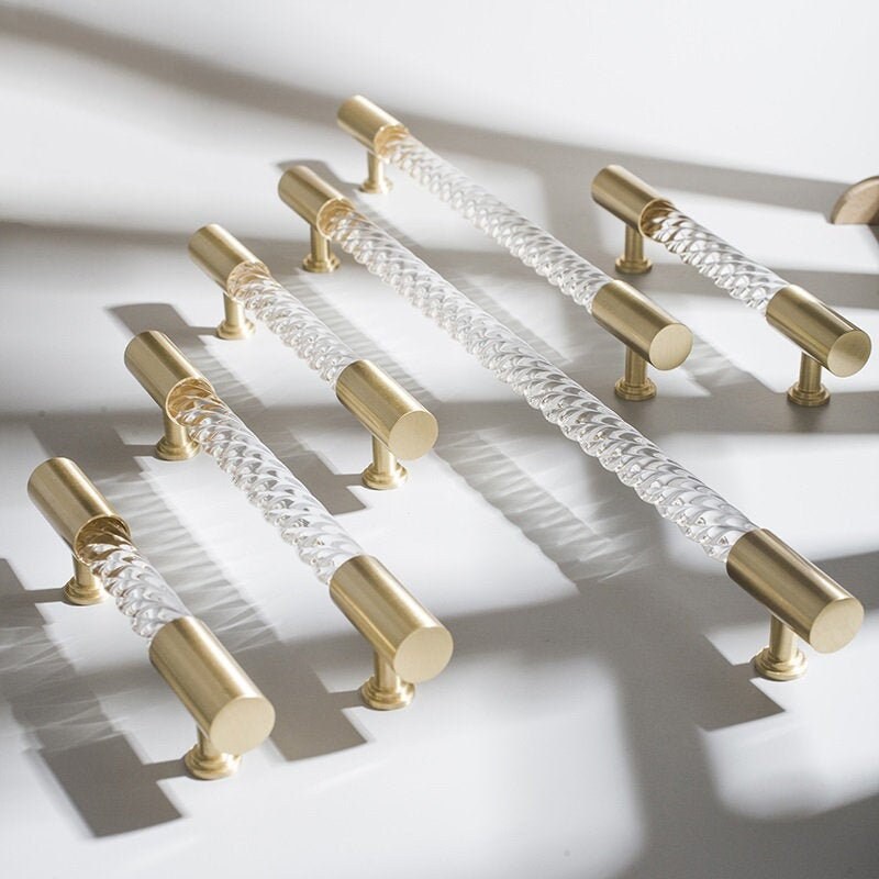 Brass Acrylic Twisted Handle Pulls Drawer Pull Handles Knobs Etsy