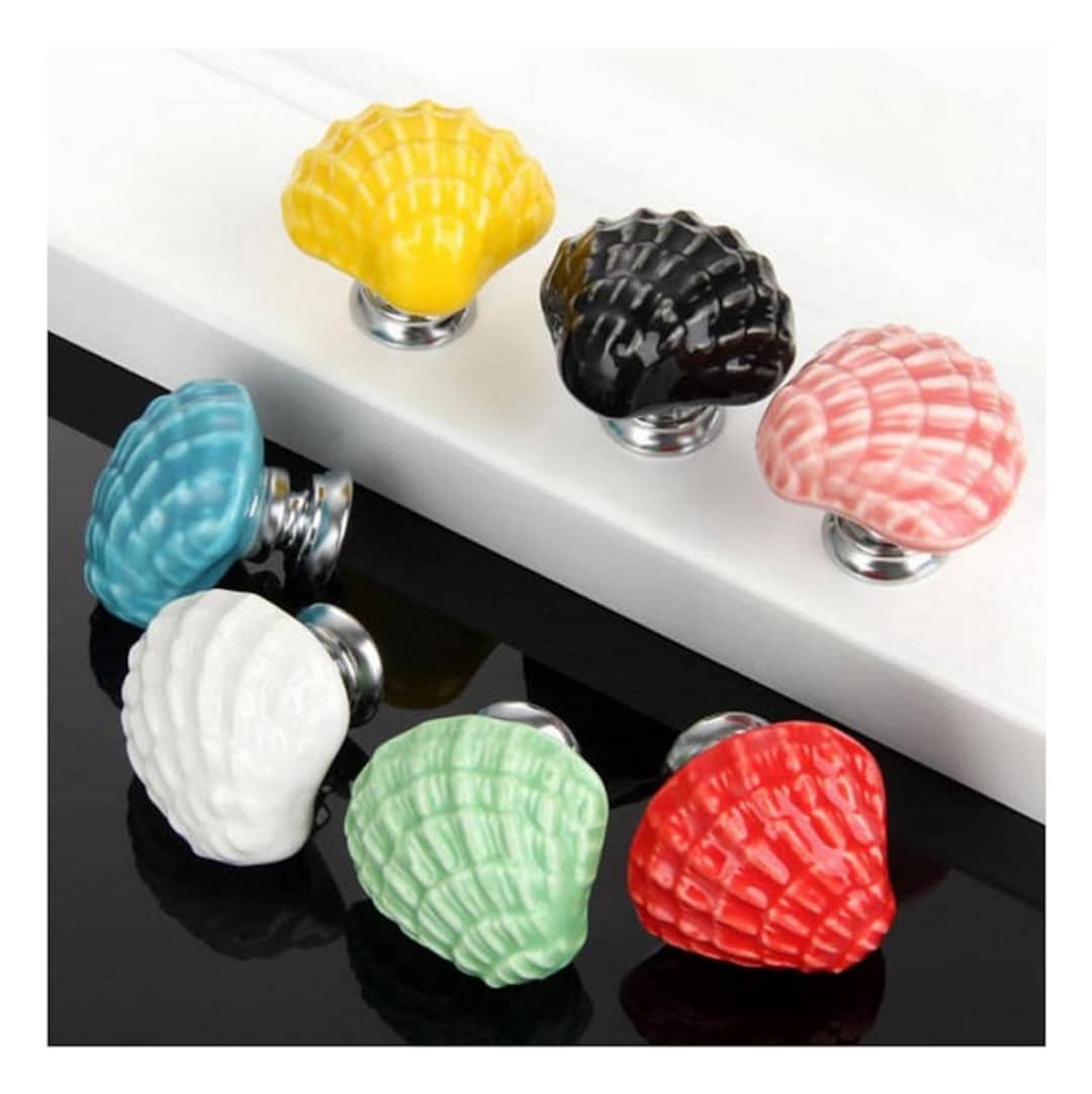 Drawer Knobs Shell Dresser Knobs Pull Blue Green White Black Yellow Red ...