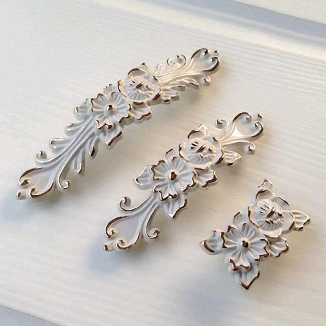 Dresser Drawer Pulls Handles Creamy White Gold / French Country Kitchen ...
