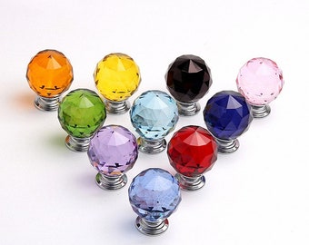 30mm coloré cristal verre commode tiroir bouton tirer bleu jaune vert noir rouge rose armoires de cuisine poignées boutons matériel de meubles