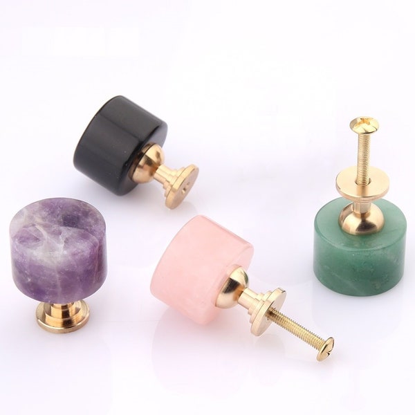 30mm Natural Gemstones/Crystal Knobs Handles Cupboard Pull Handle Brass Base Knob Pull Wardrobe Knobs Handle Drawer Knobs Furniture Hardware