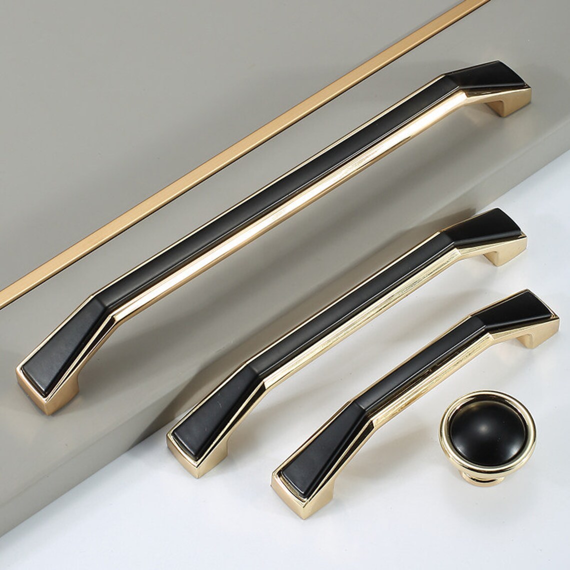 Modern Minimalist Black Gold Handle Knob Wardrobe Door Handle Etsy