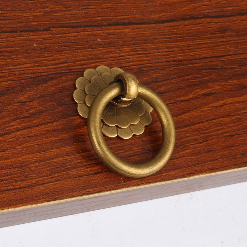 Antique Bronze Drop Ring Handles Pulls Drawer Pulls Handles Knobs Dresser Knob Dark Rustic Cabinet Door Pulls Flower Pull Ring Handle Knobs image 2