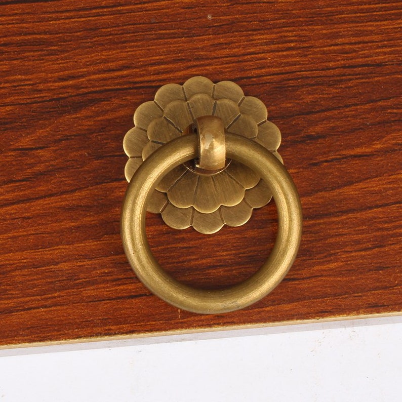 Antique Bronze Drop Ring Handles Pulls Drawer Pulls Handles Knobs Dresser Knob Dark Rustic Cabinet Door Pulls Flower Pull Ring Handle Knobs image 1