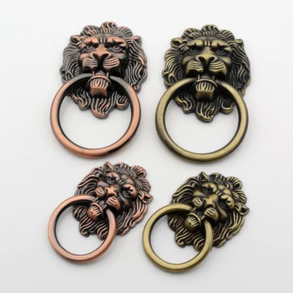 Lion Head Drop Pulls Ring Drawer Pulls Knobs Dresser Handle Knob Antique Bronze/Red Copper Door  Cabinet Knob Handle Knob Furniture Hardware