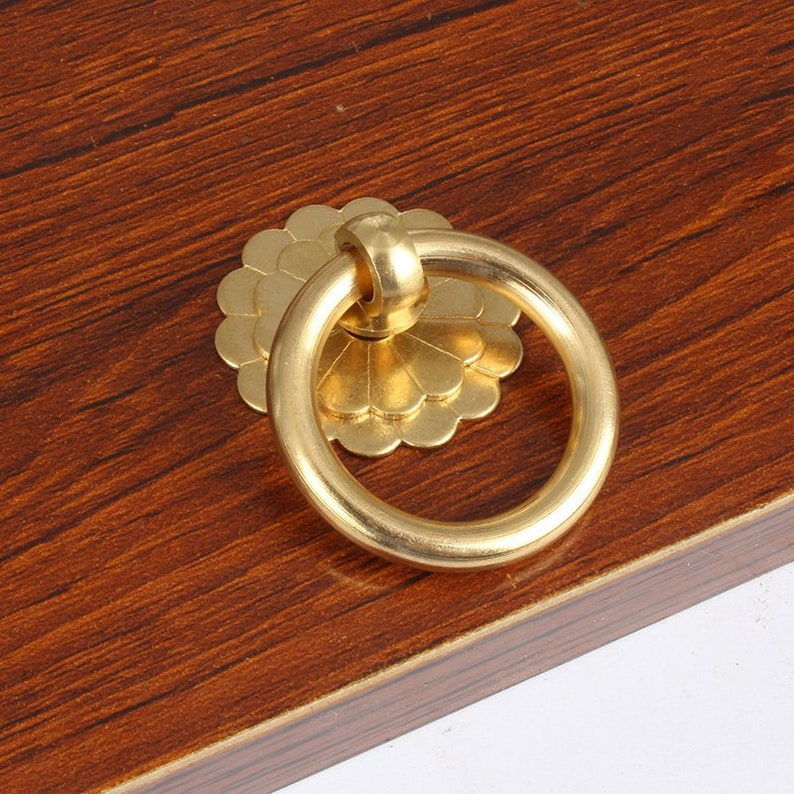 Antique Bronze Drop Ring Handles Pulls Drawer Pulls Handles Knobs Dresser Knob Dark Rustic Cabinet Door Pulls Flower Pull Ring Handle Knobs image 4