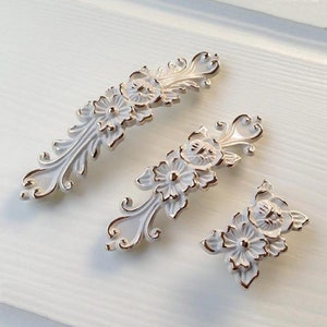 Dresser Drawer Pulls Handles Creamy White Gold / French Country Kitchen Cabinet Handle Pull Antique Furniture Hardware