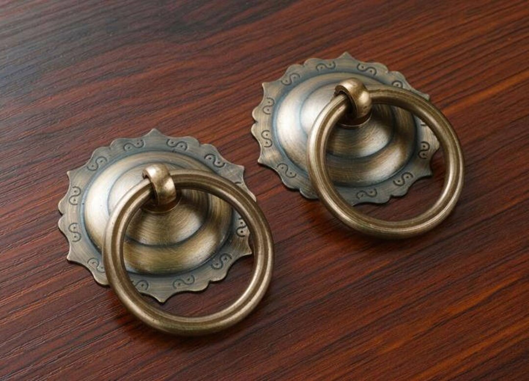 Antique Brass Drop Ring Knobs Drawer Knobs Pulls Dresser Knobs Pulls