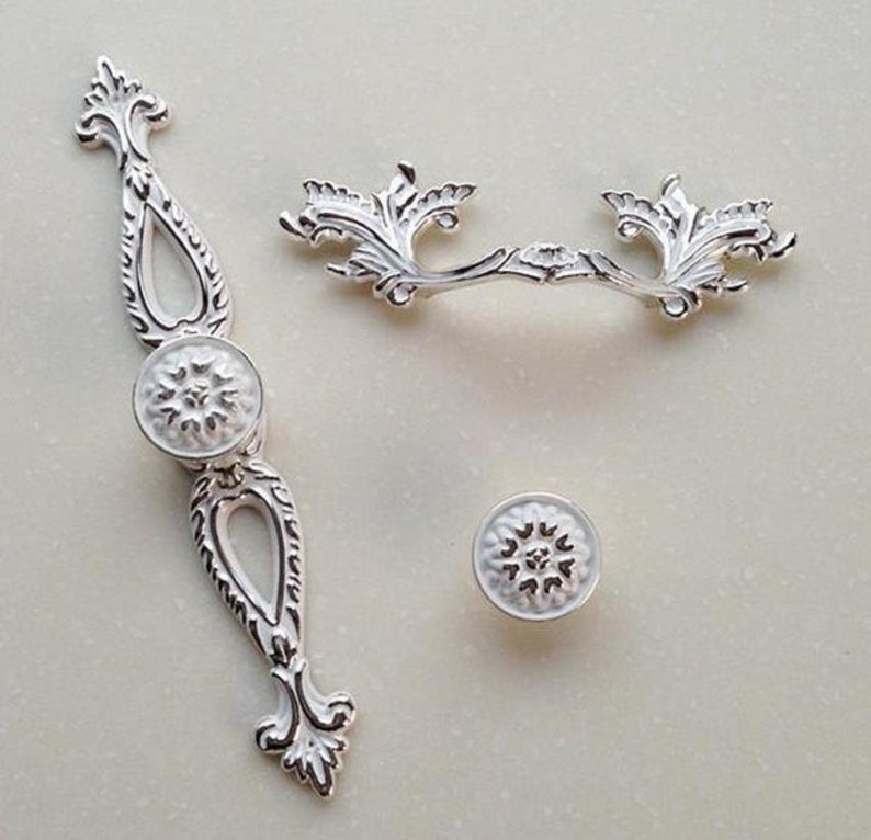 White Silver Dresser Knobs Drawer Knobs Pulls Handles / Etsy