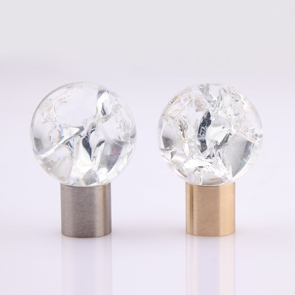 30mm Laiton Brossé Nickel Base Boutons Poignées Ice-Cracking Ball Pull Poignée Boule De Cristal Poignée Bouton Cabinet Poignées Boutons Quincaillerie De Meubles