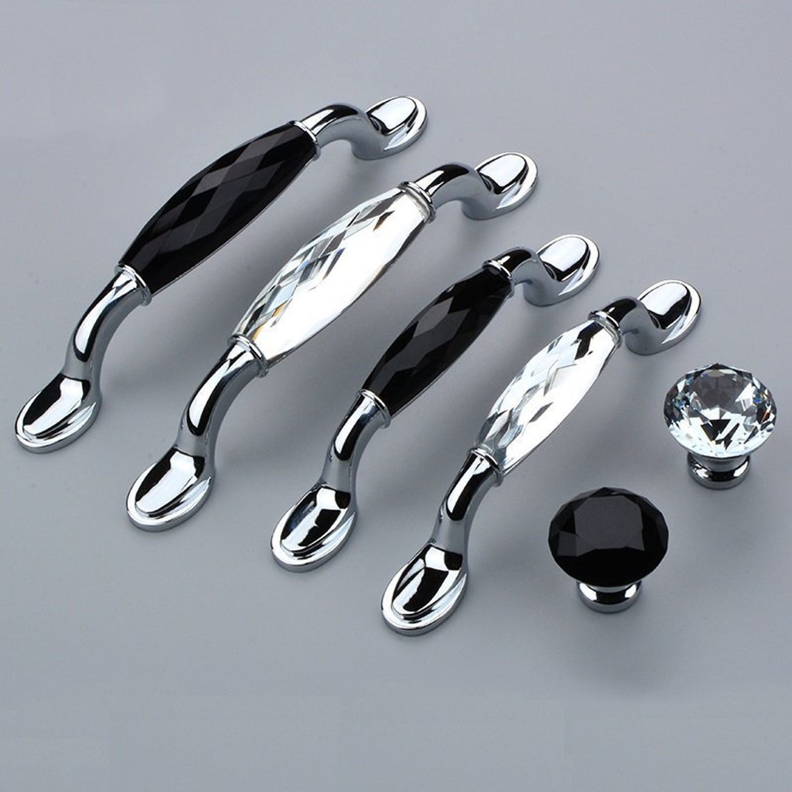 Silver Glass Dresser Pulls Drawer Pull Handles Crystal Etsy