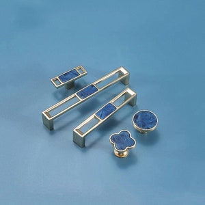 Sapphire Blue+Gold Cupboard Handles Knobs Wardrobe Handles Pull Cabinet Pull Knobs Dresser Drawer Handles Knob Zinc Alloy Furniture Hardware