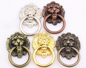 Vintage Lion Drawer Pull Knobs Handles Dresser Drop Pulls Ring / Antique Bronze Copper Lion Head Door Knocker Cabinet Knobs Handles Hardware