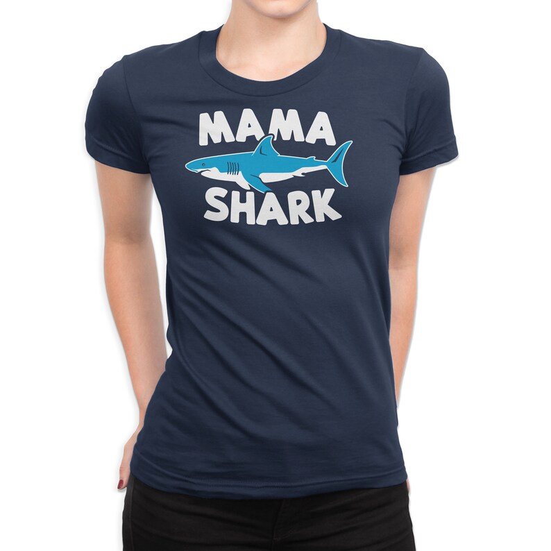 Mama Shark T-Shirt For Women - Funny Graphic Short Sleeve Tee, Cotton Blend, Casual Cute Top For Mothers Day