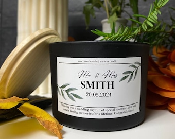 Wedding Gifts, Gifts for the Couple, Personalised gift, Soy wax candle, Unscented Candle, Engagement gift, Anniversary gift,50th anniversary