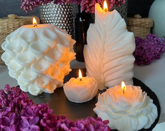 Decorative candles Set of 4, Soy candles Flowers, Gift ideas, Flower candle, Unscented candles, Modern candle, Soy decorative candle, Candle
