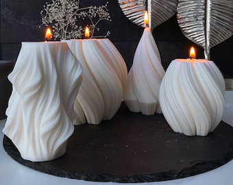 Velas decorativas Juego de 4, Velas de cera de soja Olas, Juego de regalo de velas de soja, Velas, Juego de regalo para ella, Velas de soja únicas, Velas de pilar de soja