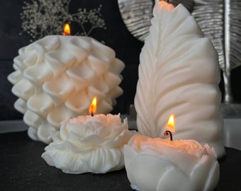Decorative candles Set of 4, Soy candles Flower, Gift ideas, Sculpture candles, Unscented candles, Modern candle Flower candle, Candle set