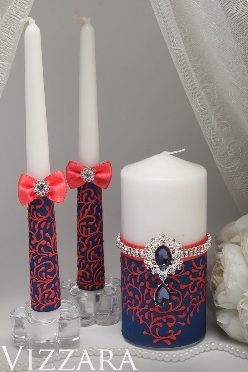 Decorations Unity Candles Coral And Navy Wedding Wedding Unity Candle Set Navy Blue And Coral Wedding Elegant Unity Candles Navy Coral Wedding Candles Holders