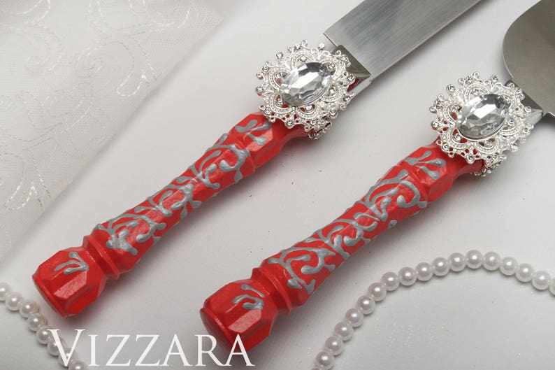 Wedding Cake Server Sets Coral Wedding Cake Knives And Server Etsy