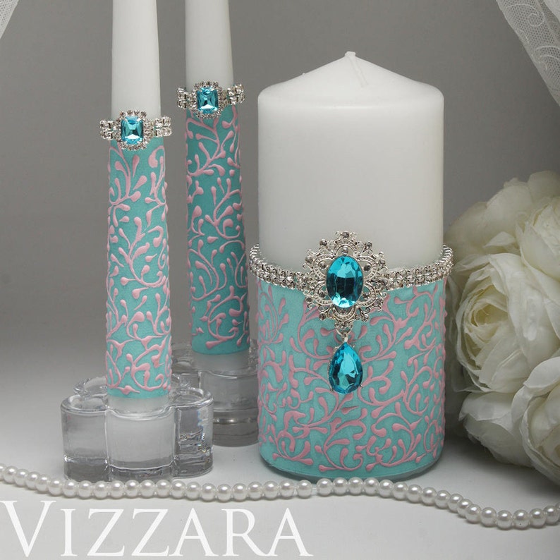 Unity candles Mint wedding Wedding unity candle set Mint green wedding Unity candle wedding ceremony Mint and pink wedding
