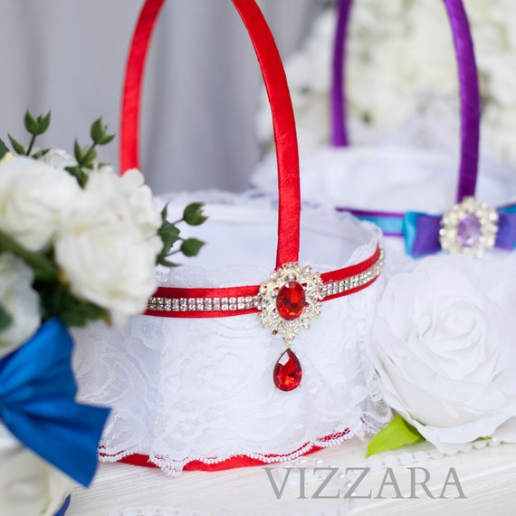 red and white flower girl baskets