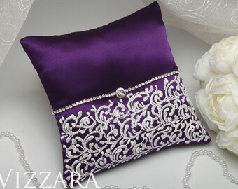 Wedding ring pillow purple Silver Wedding pillow ring bearer pillow Wedding personalized pillow for ceremony ring pillow wedding ring holder