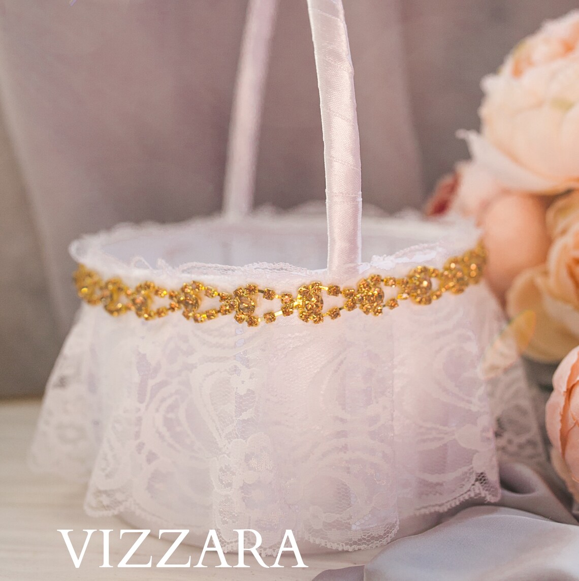 Gold wedding flower girl Basket Gold wedding basket blush Etsy