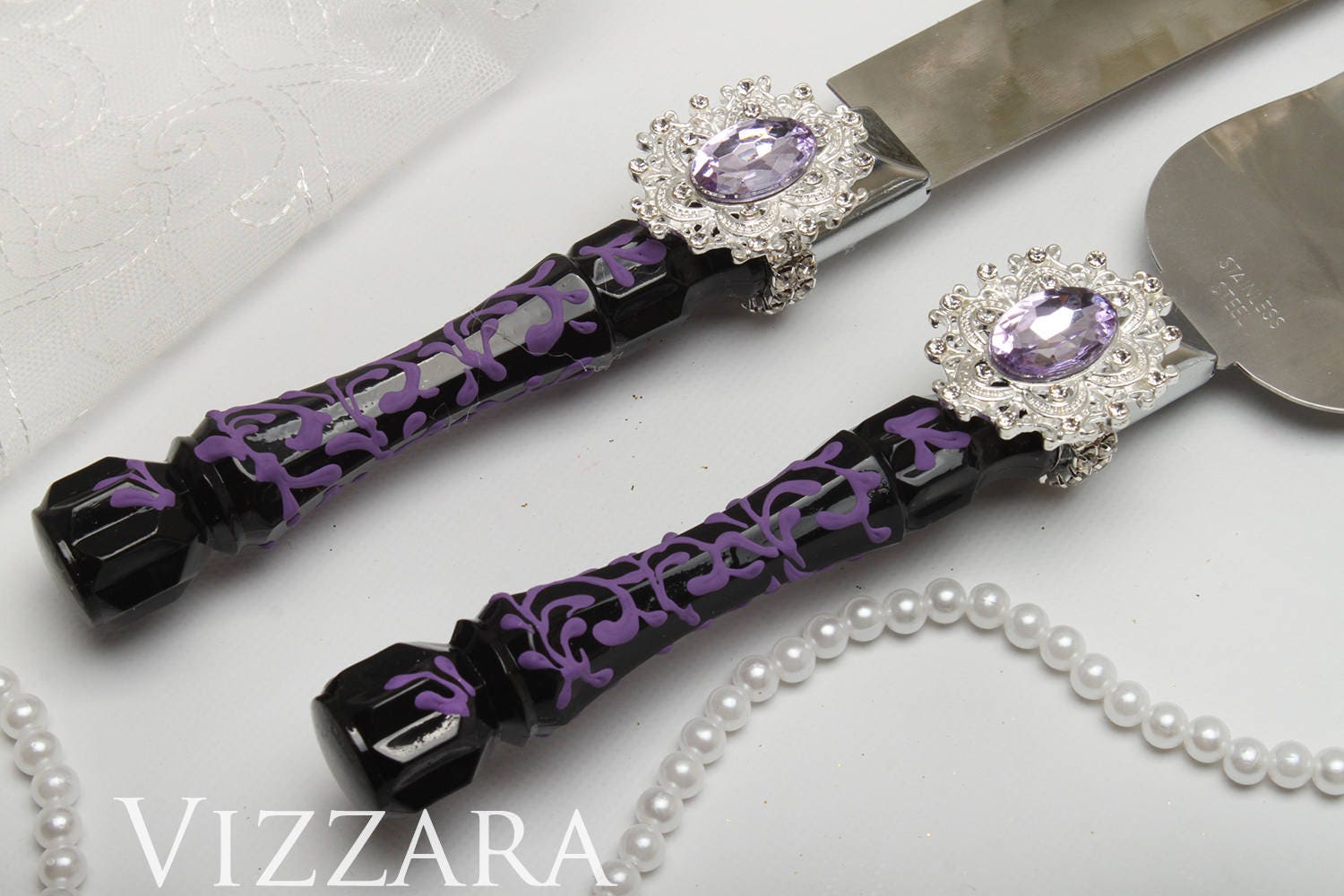 Wedding Cake Knives Sets Black Wedding Cake Cutting Set Purple Etsy