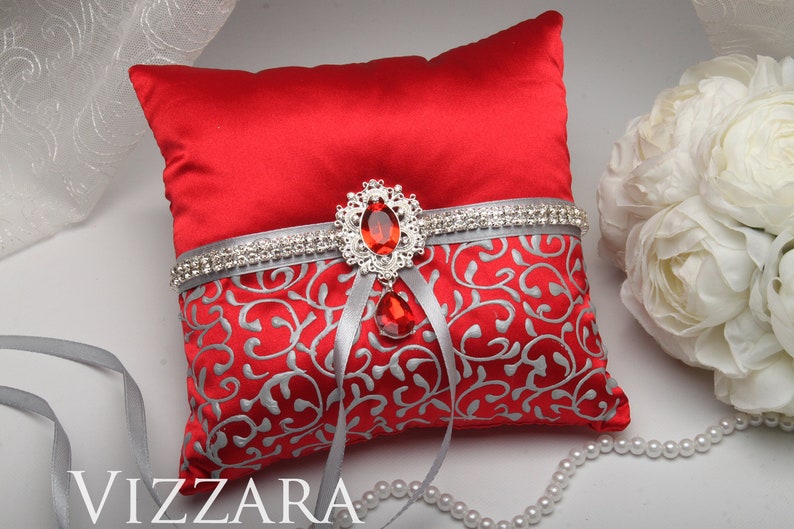 Ring bearers pillows The red wedding Handmade ring bearer pillow Red and grey wedding Ring bearer pillow alternatives Grey and red wedding