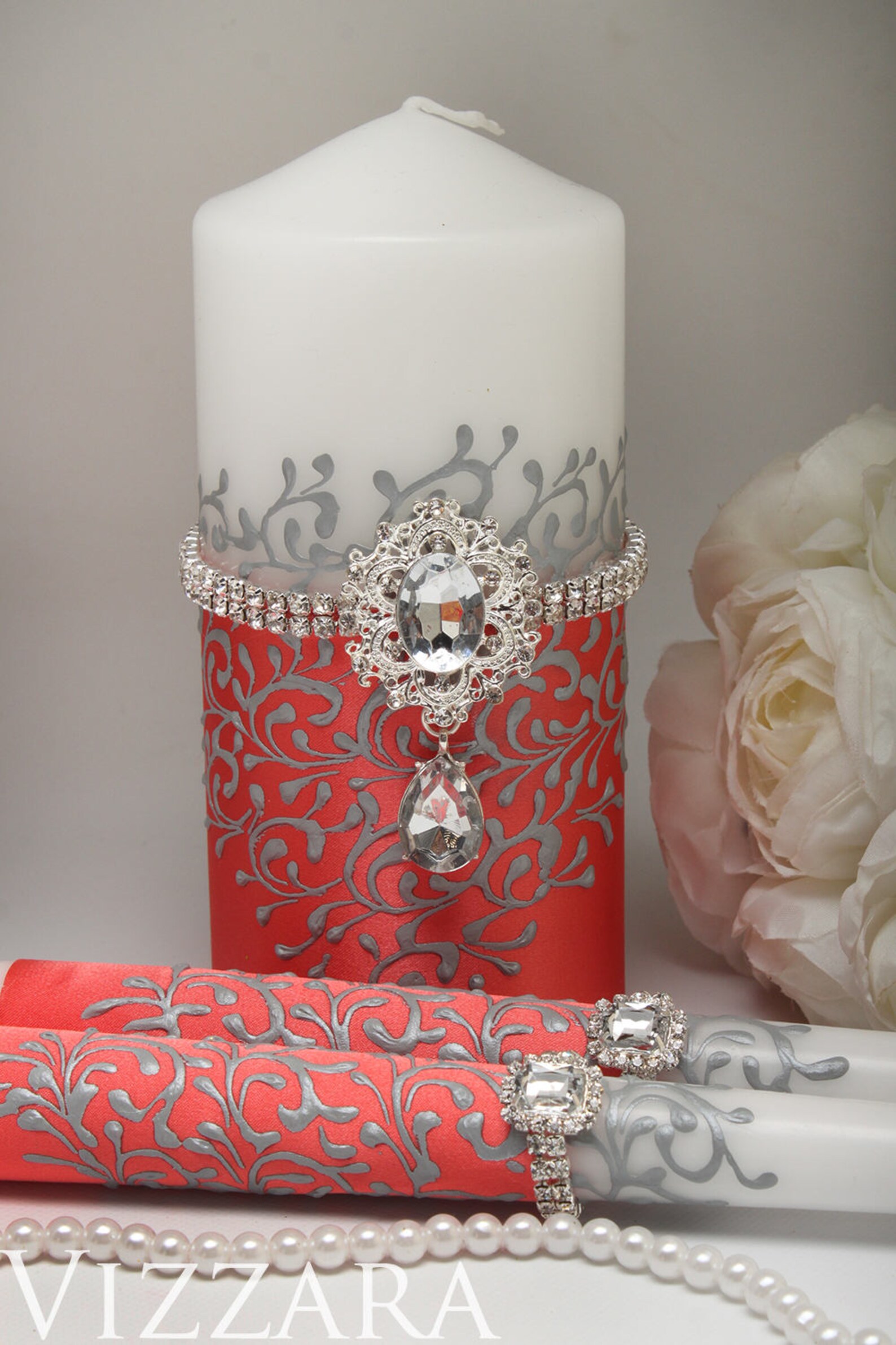 Unity Candle Ceremony Coral and Grey Wedding Unity Candle Etsy