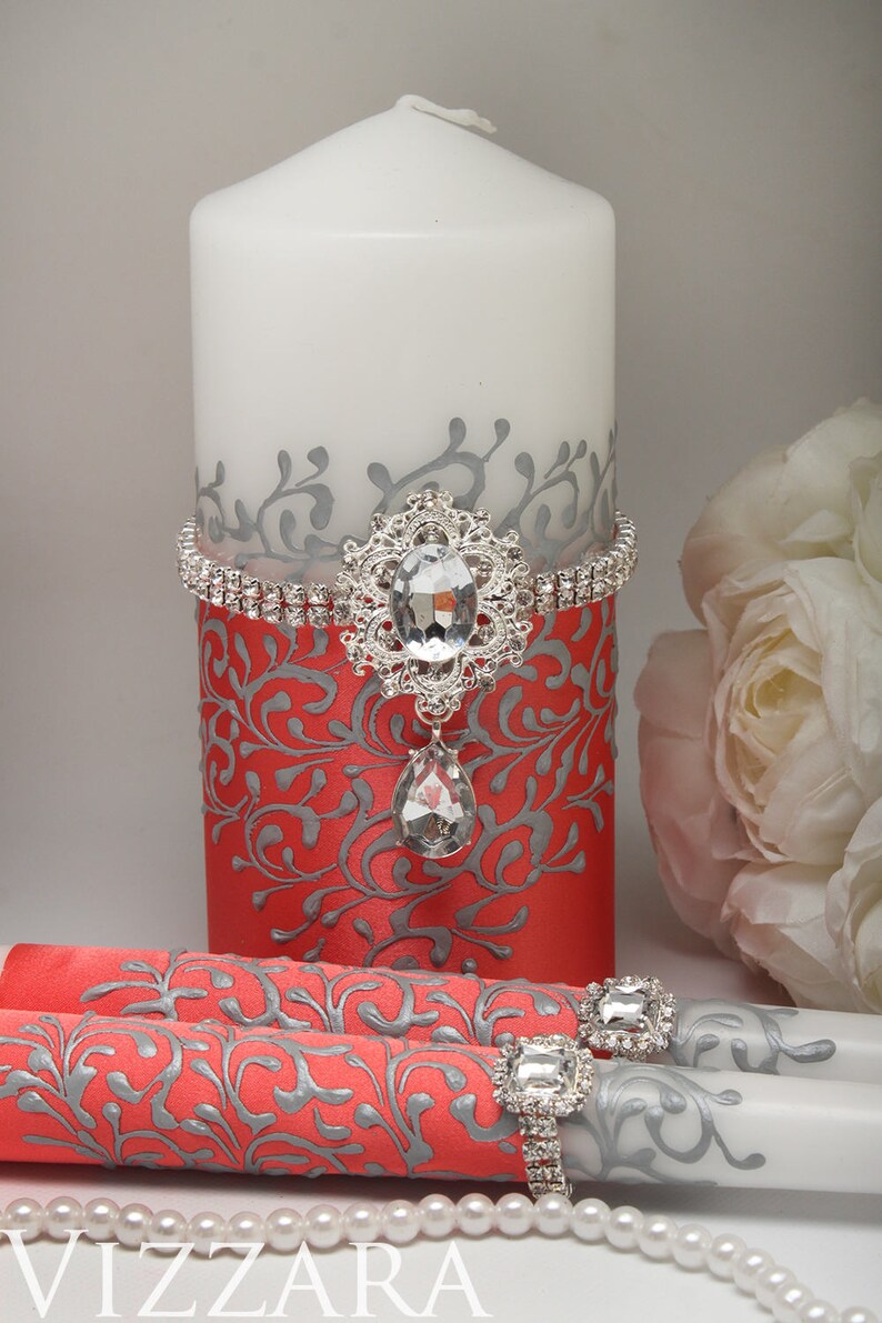 Unity Candle Ceremony Coral and Grey Wedding Unity Candle Etsy