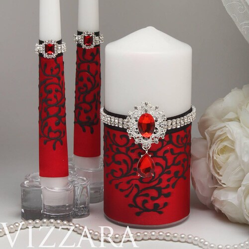 Unity Candles Red and Black Wedding Engraved Unity Candle Red Etsy