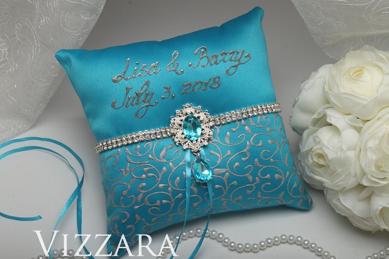 Ring Bearer Pillow Turquoise wedding Wedding ring pillow Black weddings Ring