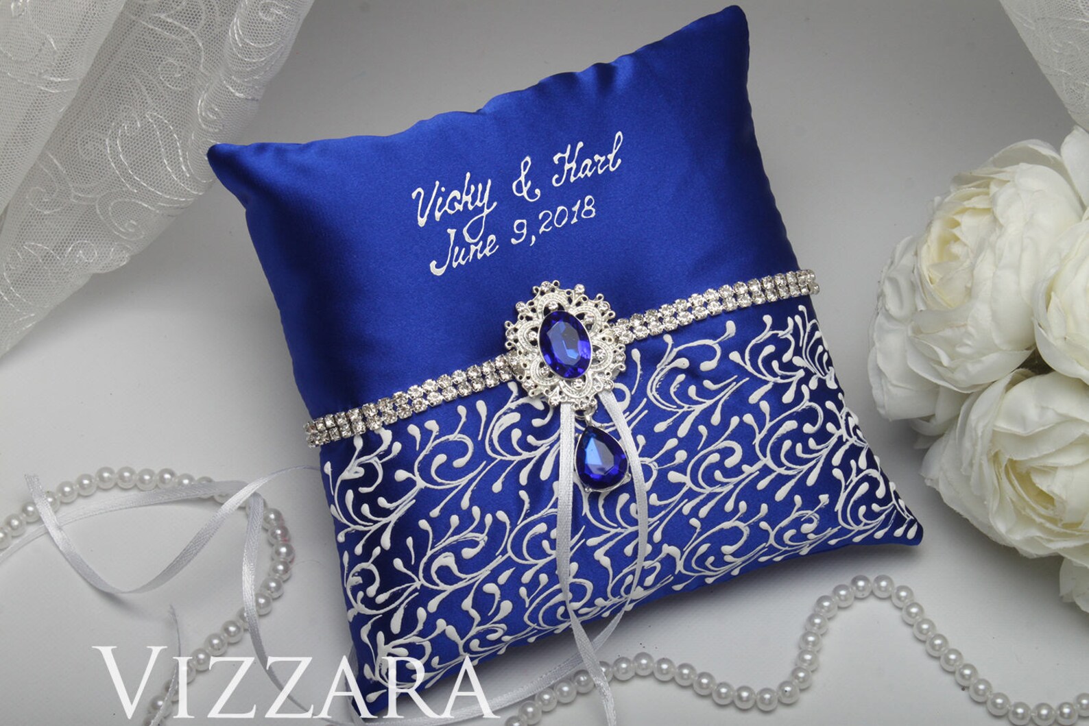 Ring pillow Royal blue wedding Ring pillow ideas Royal blue | Etsy