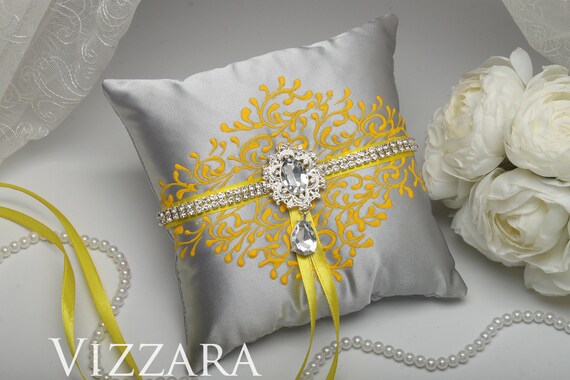 Ring Bearers Pillows Yellow And Grey Wedding Burlap Ring Etsy