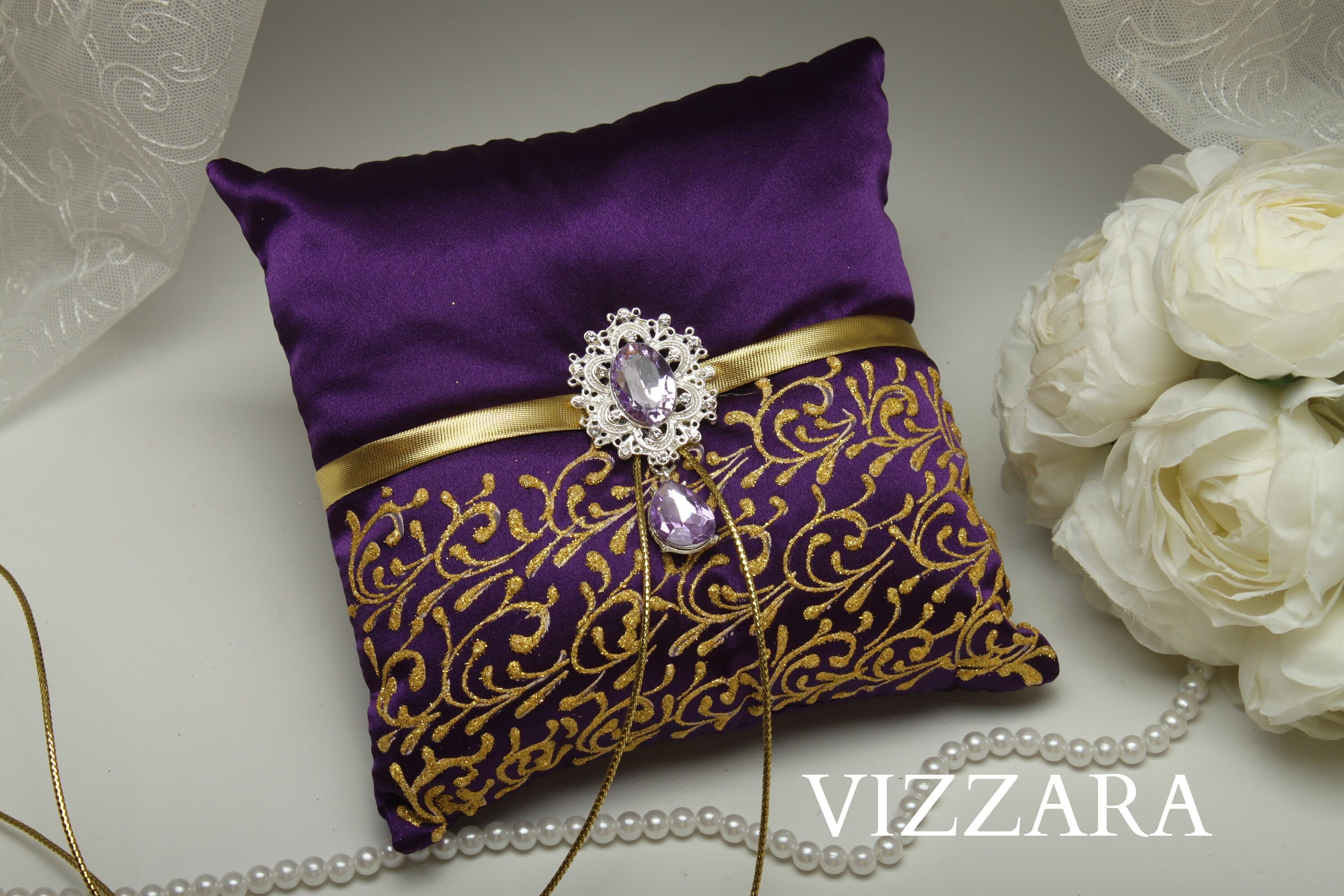 Ring bearers pillows Purple and gold wedding Ring bearer Etsy