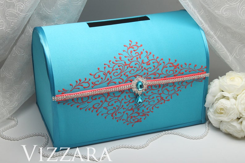 Wedding boxes Turquoise wedding Wedding gift box Coral and Etsy