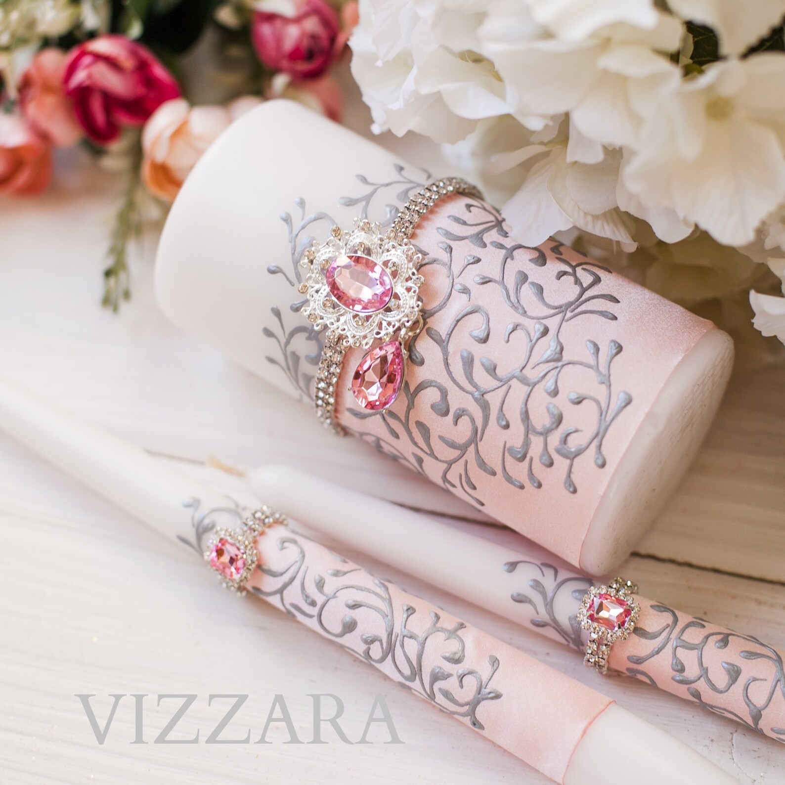 Unity Candles Pink Wedding Wedding Unity Candle Pink and Grey Etsy