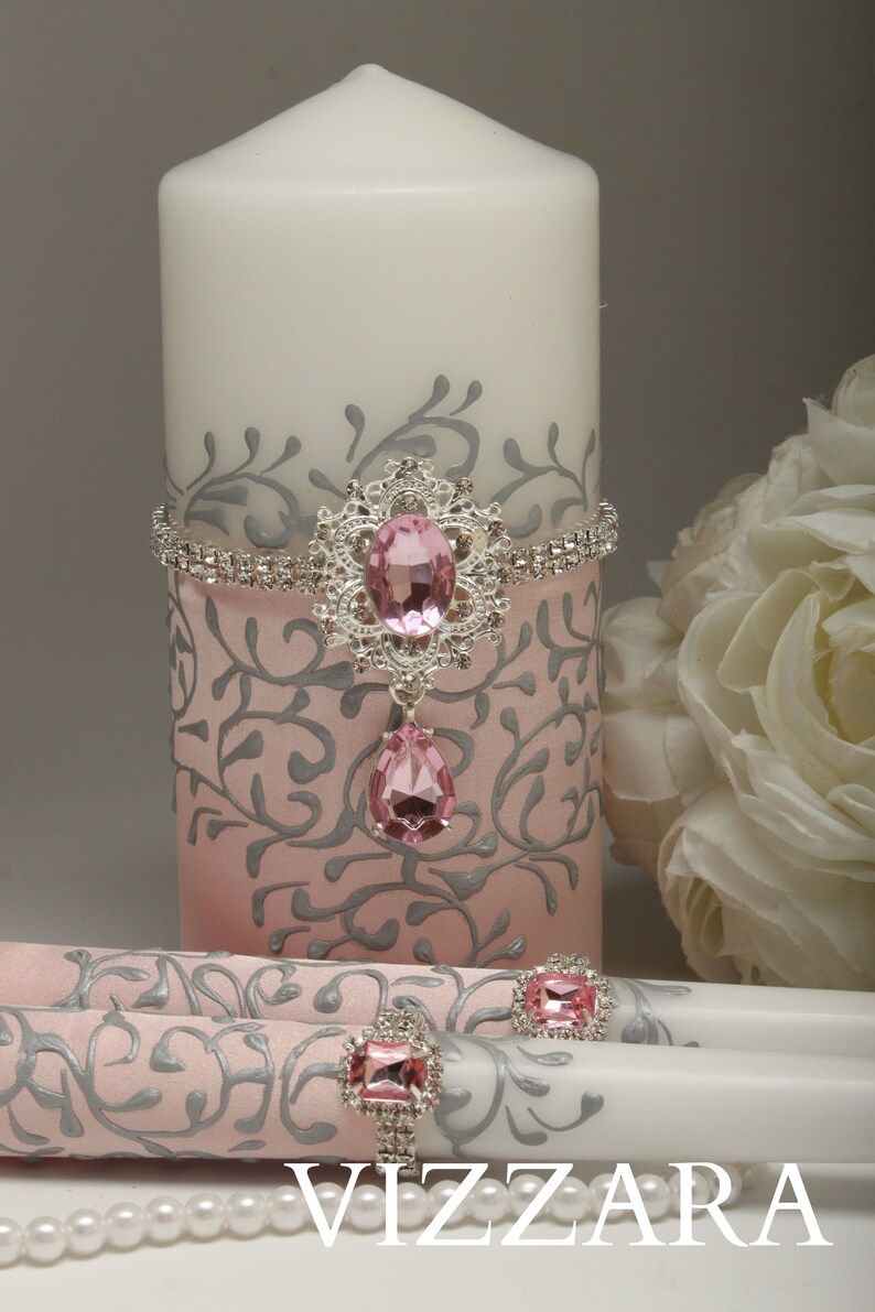 Unity Candles Pink Wedding Wedding Unity Candle Pink And Grey Etsy