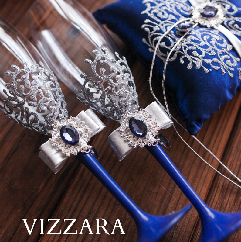 Champagne Flute Navy Blue Wedding Blue Champagne Flutes Navy Etsy