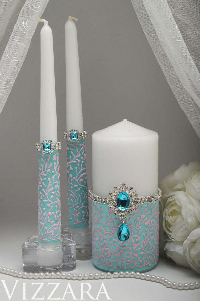 Unity candles Mint wedding Wedding unity candle set Mint green wedding Unity candle wedding ceremony Mint and pink wedding