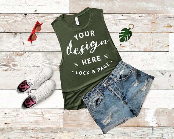Bella Canvas 8803 Mockup Military Green Flowy Scoop Muscle Bella Canvas 8803 Mockup Military Green Flowy Scoop Muscle