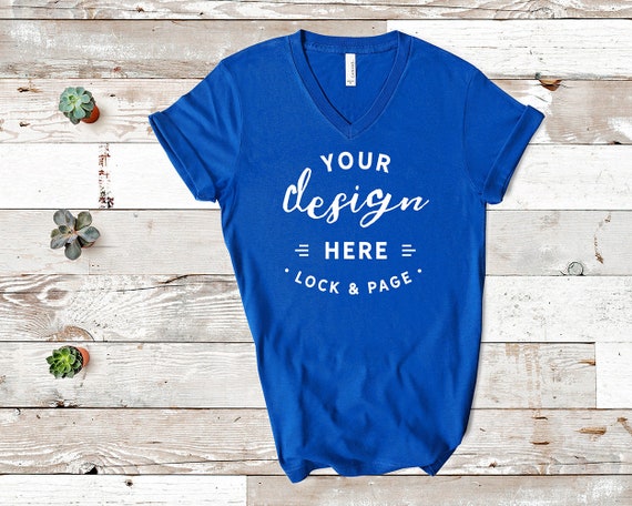 Bella Canvas 3005 True Royal Vneck T-Shirt Mockup Flat Bella Canvas 3005 True Royal Vneck T-Shirt Mockup Flat