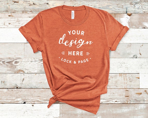 Heather Orange Bella Canvas 3001 T-Shirt Mockup Plain Beach