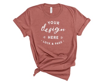 Download Free Mauve Bella Canvas 3001 T-Shirt Mockup On Plain White Background Feminine Knotted T Shirt PSD Template