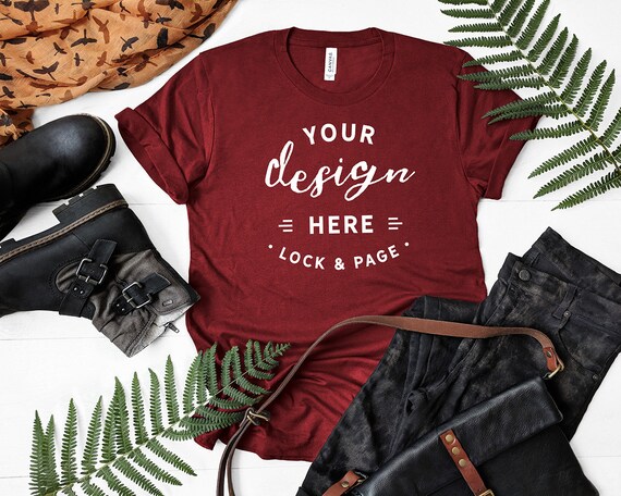Fall Flat Lay T-Shirt Mockup Cardinal Bella Canvas Fall Flat Lay T-Shirt Mockup Cardinal Bella Canvas