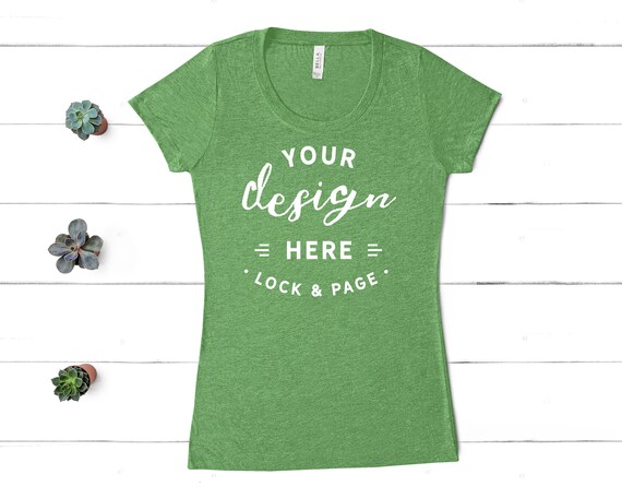 Green Bella Canvas 8413 Triblend T-Shirt Mockup Womens Flat